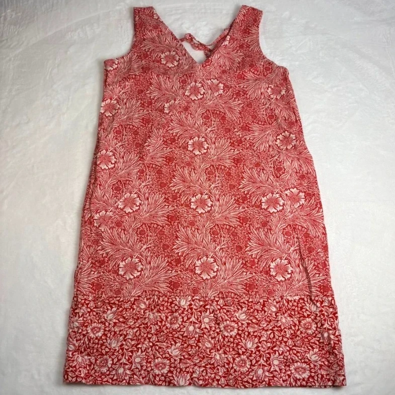 Next Morris & Co Dress UK Size 12 Red White Floral Linen Blend Summer