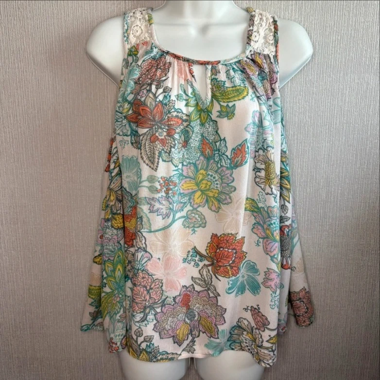Next UK Size 10 EUR 38 Floral Sleeveless Top Crochet Detail Boho Lightweight Summer
