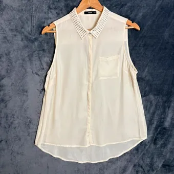 Oasis Embellished Collar Sleeveless Blouse uk 16 Ivory Button Up Top