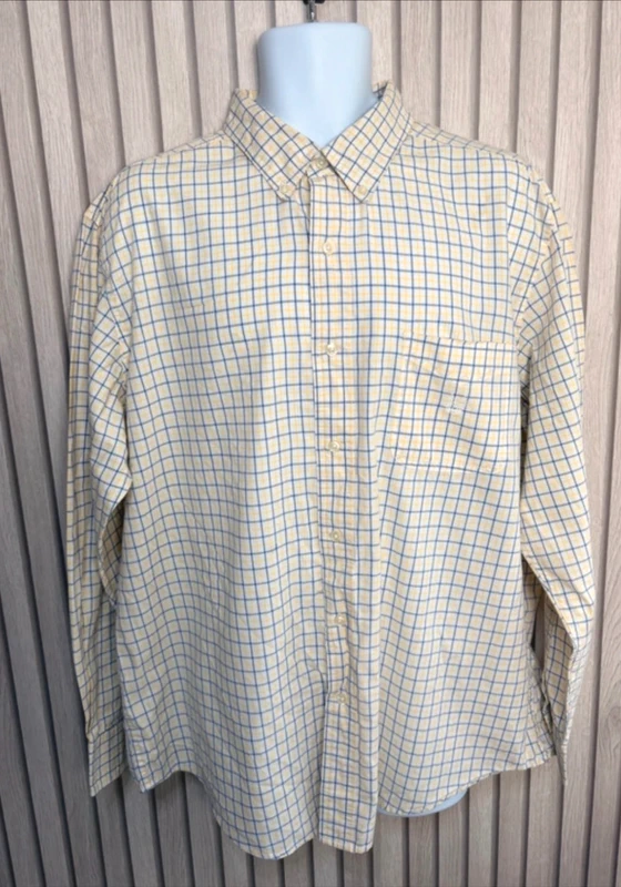 Chaps Check Shirt Size XL Blue Yellow White Button Down Long Sleeve Casual Summer