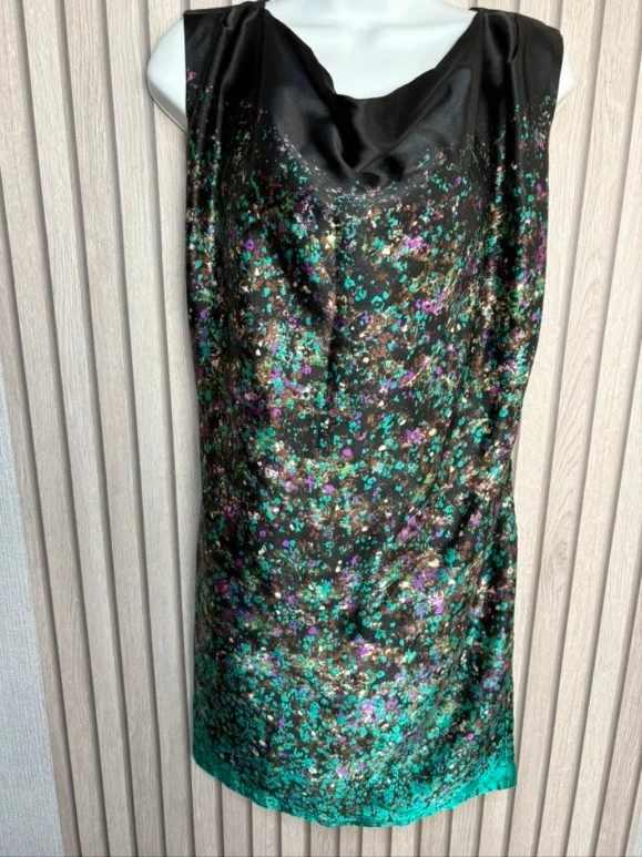 Great Plains London Black Satin Floral Dress Size Small Summer