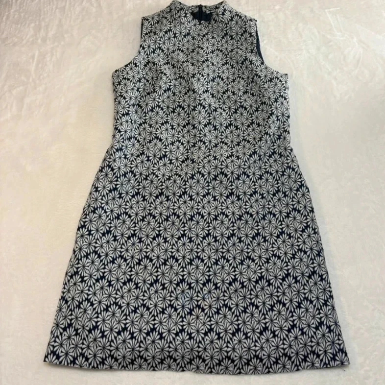 F&F Navy White Floral Sleeveless Dress UK Size 10 US 6 A Line Summer
