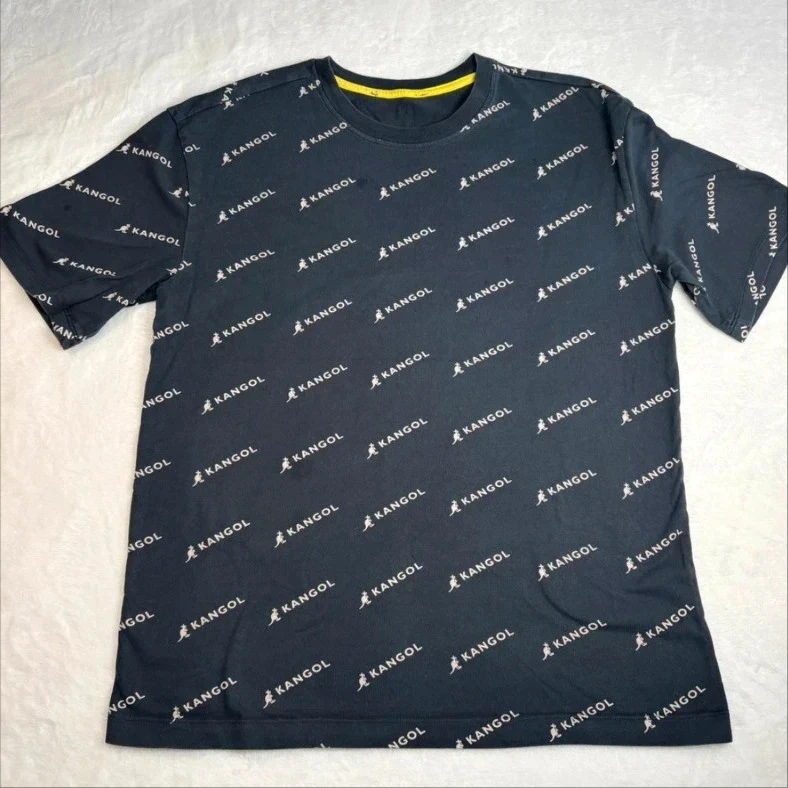 Kangol Faded Black Logo Print T Shirt UK 12 Casual Short Sleeve Tee