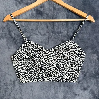 Quiz Black White Patterned Crop Top Size 6 Strappy Zip Back Cami Party