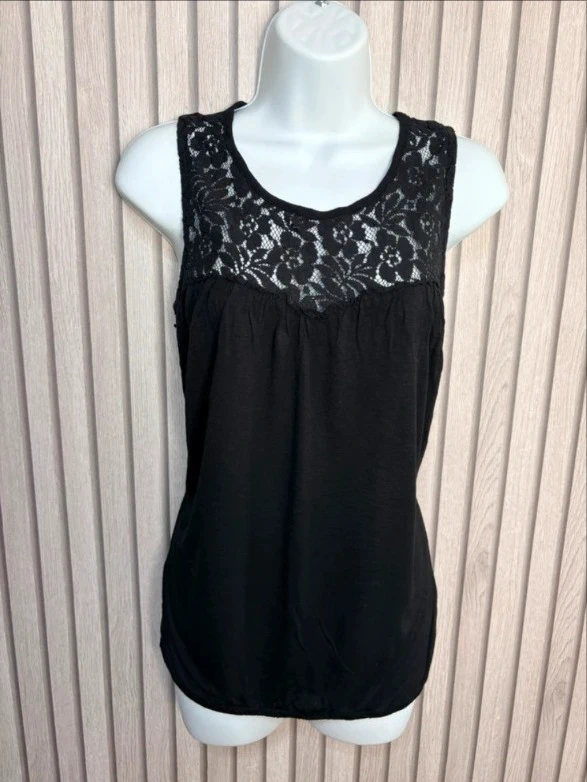 Dorothy Perkins Black Lace Panel Top Size uk 14 Women’s Blouse Evening Party Top Summer