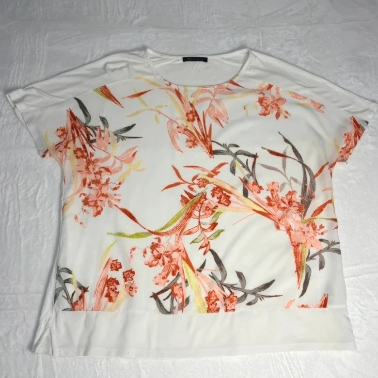 M&S Floral Print Top Size 16 Ivory Mix Short Sleeve Summer Cottagecore Summer