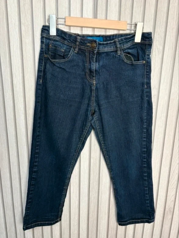 Denim Crop Jeans UK Size 10 US 6 Navy Cropped Capri Casual Stretch