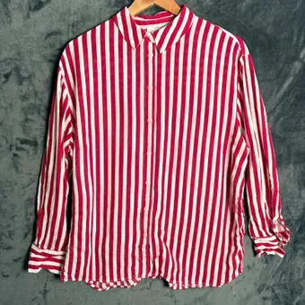 Primark Pink White Stripe Linen Blend Shirt Size M Button Up Casual