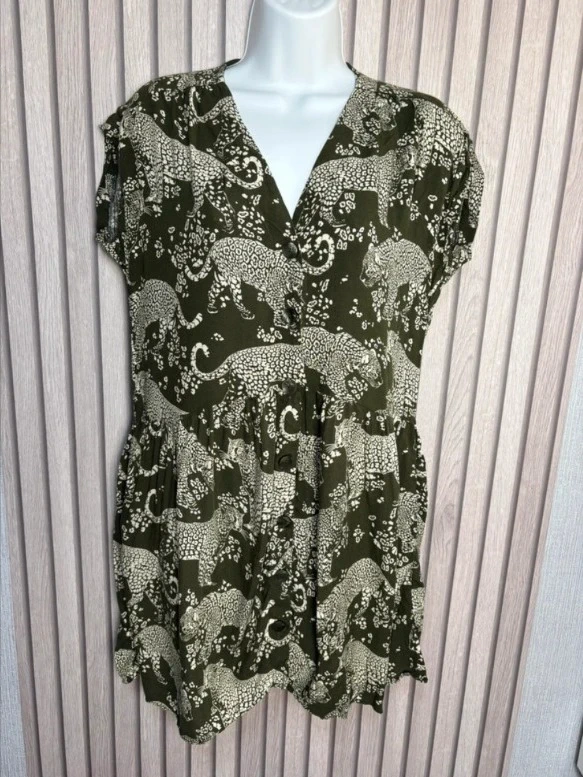 New Look Green Leopard Print Button Front Dress – UK Size 8 Summer