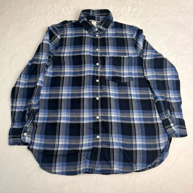 H&M Cotton Blue & Black Checkered Flannel Shirt - Size UK 10 / EU 38 Woman Casual