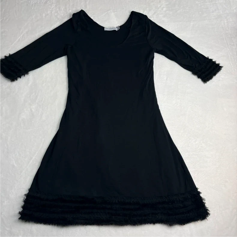 Zara Collection Black Mini Dress Size L US L Frayed Trim Y2K Party Gothic Festival