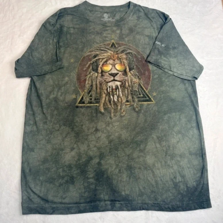 The Mountain Lion Graphic T Shirt Green Tie Dye Festival Tee Size L Casual