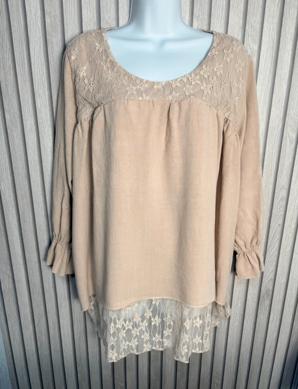Beige Lace Tunic Top Size 2XL Boho Cottagecore Fairycore Festival