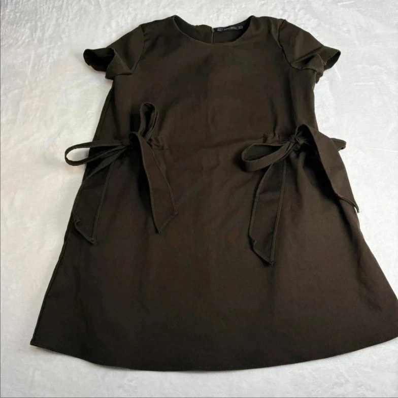 Zara Trafaluc Khaki Tie Waist Dress Size EUR M Summer