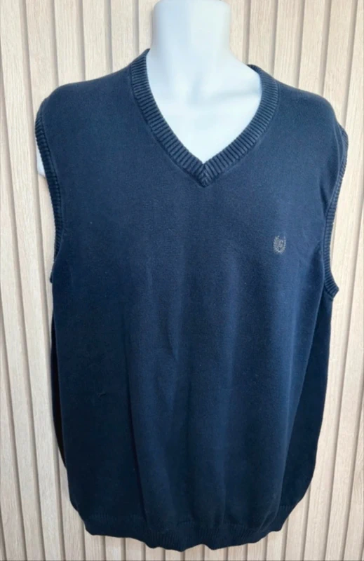 Chaps Sweater Vest Size 2XL Navy V Neck Cotton Preppy Casual Golf Smart