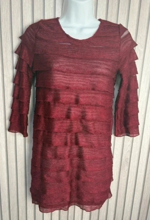 Miss Pretty World Burgundy Metallic Sheer Layered Tunic Dress UK 8 Party