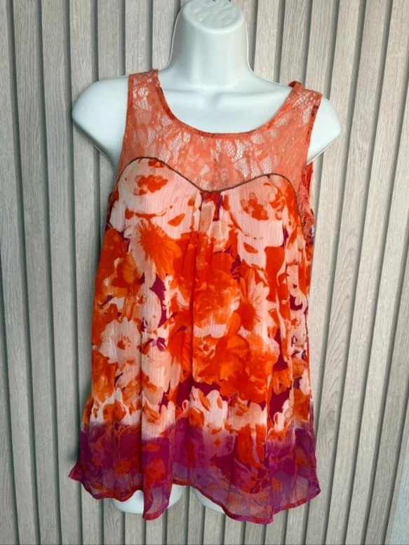 Next Floral Lace Detail Sleeveless Top Size 10 – Orange Pink Summer Lightweight