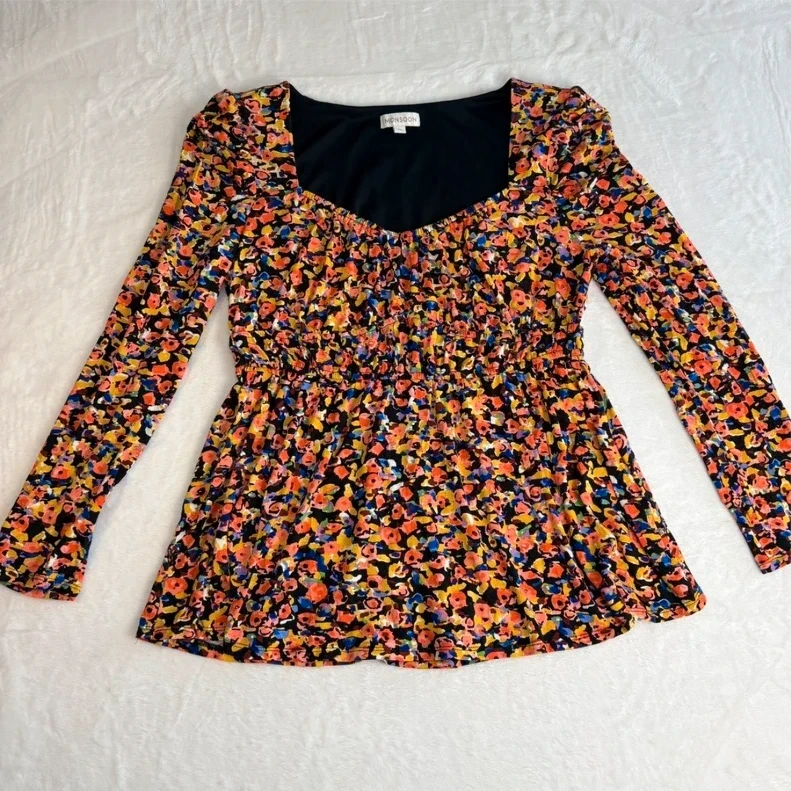Monsoon Floral Peplum Top Size M Square Neck Cottagecore Boho Top