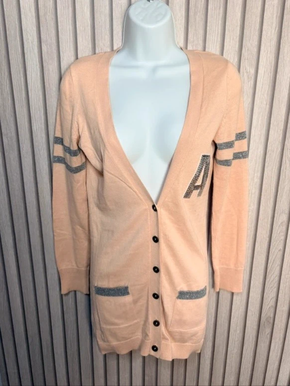Aphorism Peach Longline Varsity Cardigan XS UK Size 6 Casual