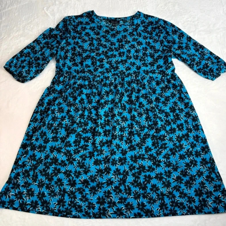 New Look Blue Black Floral Mini Dress uk 16 us 12 Cottagecore Summer