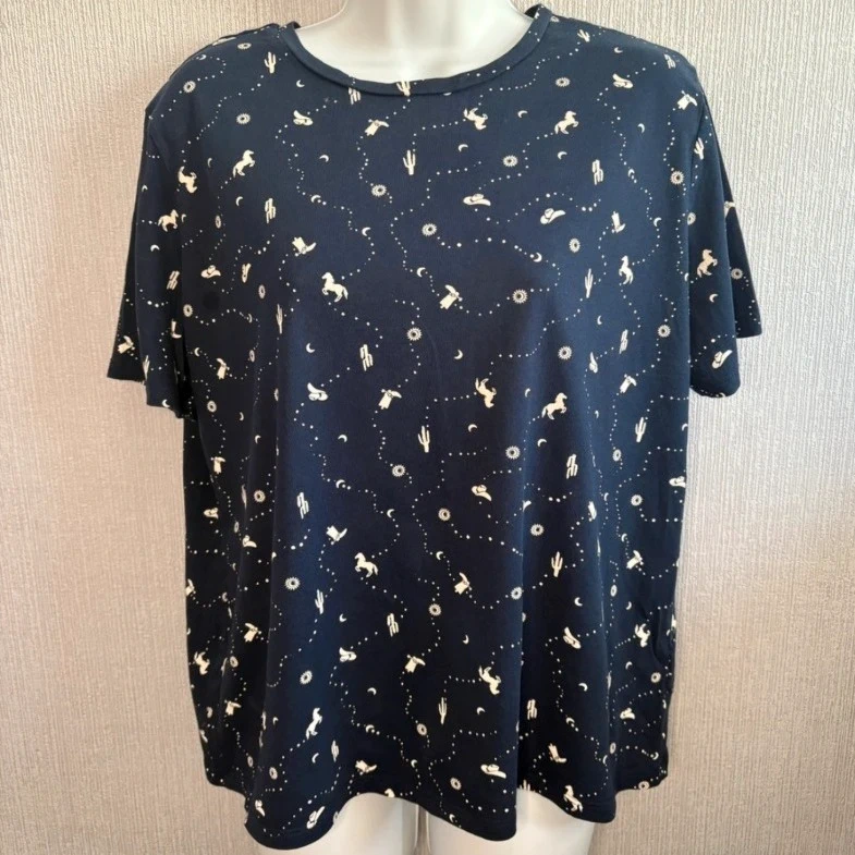 M&S Collection Navy Novelty Print T-shirt - Size UK 12 Summer Casual