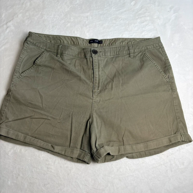 F&F Khaki Chino Shorts uk 20 Cotton Blend Turn Up Hem Casual Summer
