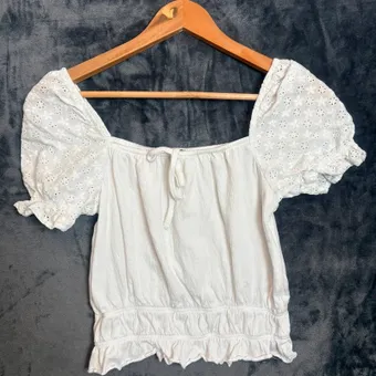 Primark White Cotton Broderie Puff Sleeve Top uk 6/8 Tie Front Cottagecore Boho