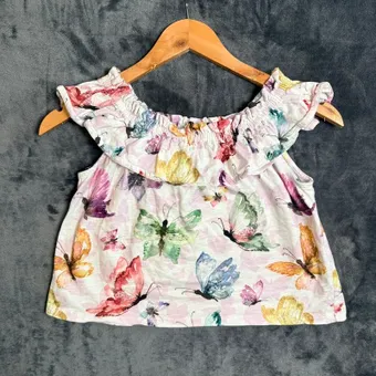 Next Girls Butterfly Frill Top 6 Years White Cotton Off Shoulder Summer