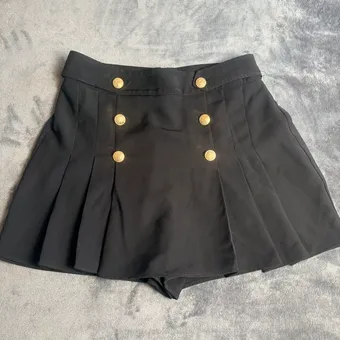 Zara Black Skort Size S Gold Button Pleated Mini Skirt Shorts Smart Casual