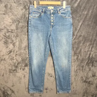 Reiss Button Fly Jeans W29 L26 Blue High Rise Straight Leg Cotton Denim