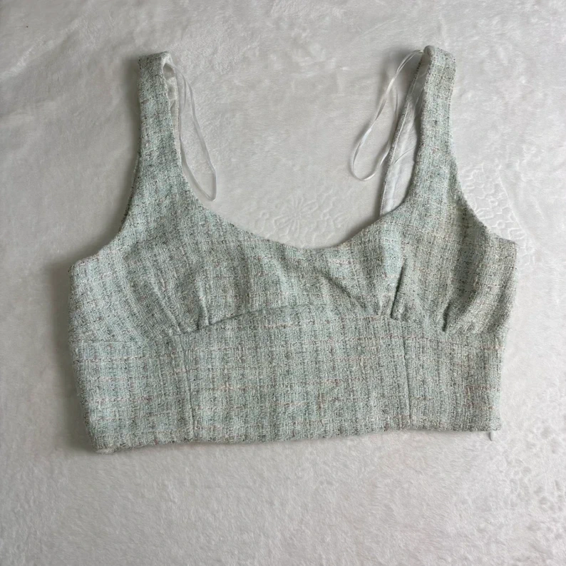 Zara Mint Green Tweed Crop Top Size M Textured Boucle Party Holiday