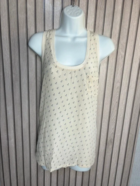 Joie Cream Anchor Print Silk Tank Top Size Medium Summer