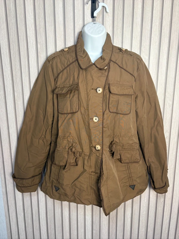 Tommy Hilfiger Brown Military style Jacket Size Large Button Up Casual