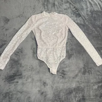 Victoria’s Secret Blush Pink Lace Bodysuit XS Silver Shimmer  Sheer Open Back