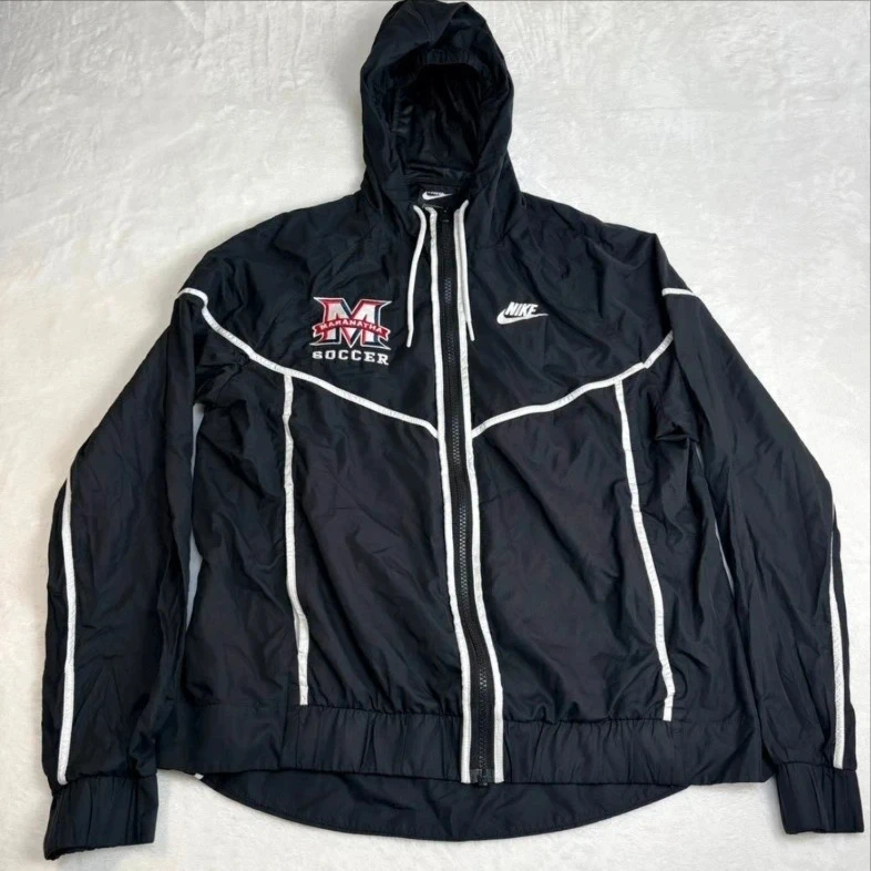 Nike Black Hooded Windbreaker Jacket Size M Full Zip Lightweight Sport