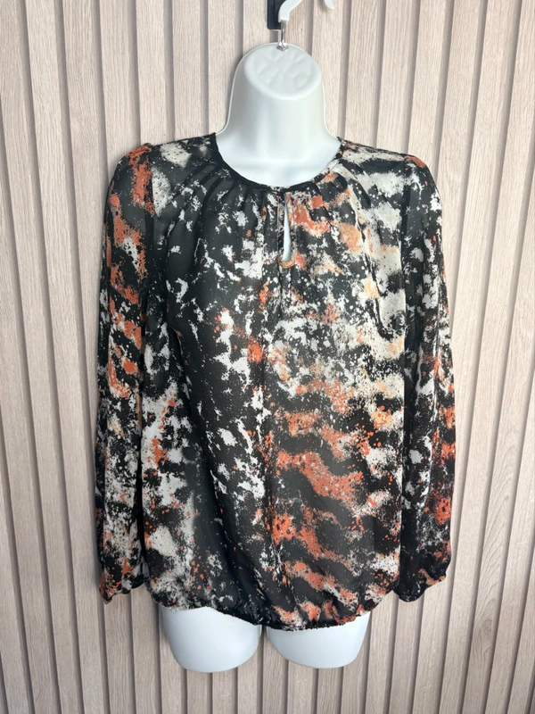 Et Vous Sheer Blouse UK Size 10 US 6 Black Abstract Print Long Sleeve Festival