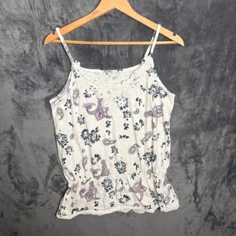 Cherokee Paisley Cami Top uk 16 White Pink Lace Trim Peplum Summer Boho Casual