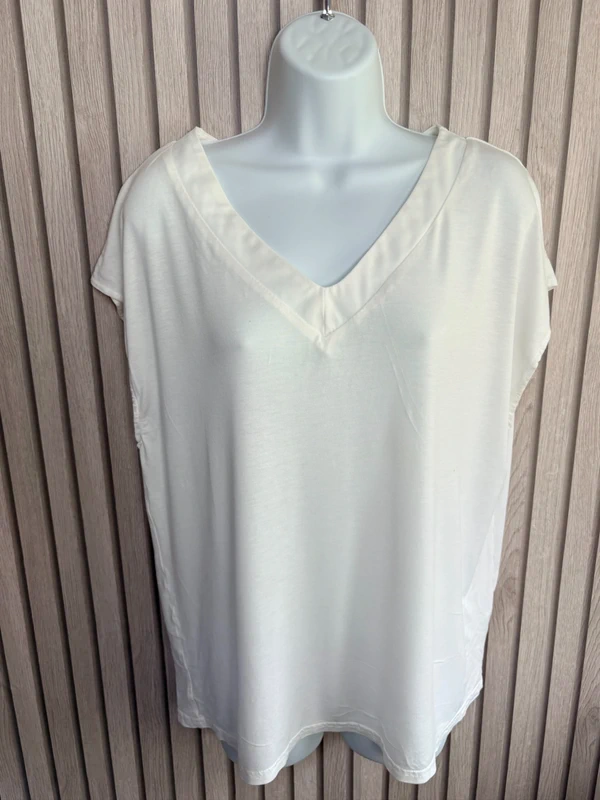 Bonmarché White V Neck Top UK Size 16 Short Sleeve Stretch Blouse Summer