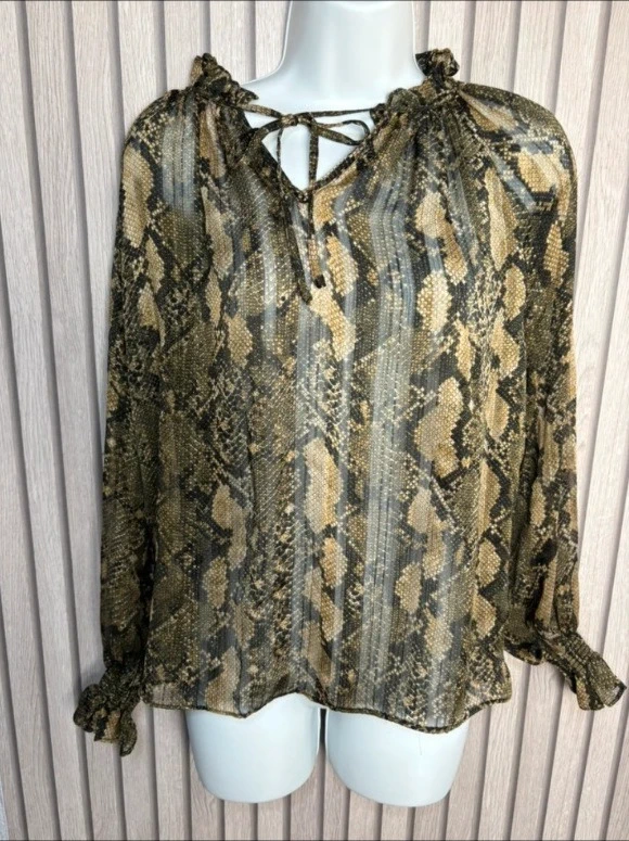 H&M Snake Print Sheer Blouse UK Size 10 Lightweight