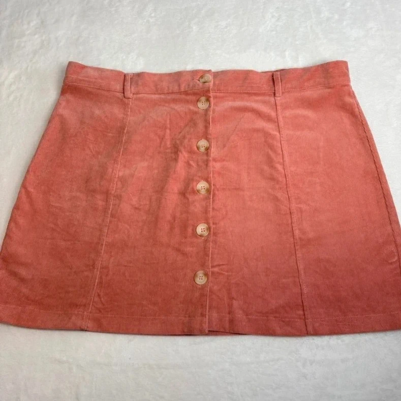 Nobody’s Child Peachy Pink Corduroy Button Front Mini Skirt UK 18