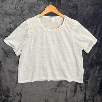 H&M Off White Crochet Trim Cropped T-Shirt Size M Short Sleeve Casual Summer Top