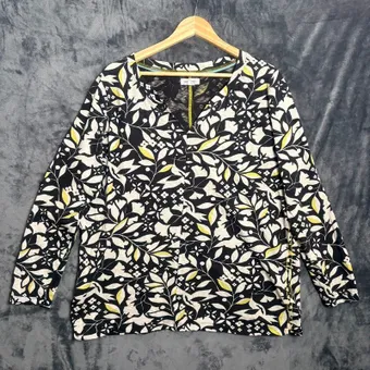White Stuff Floral Top uk 22 Black White Yellow Cotton