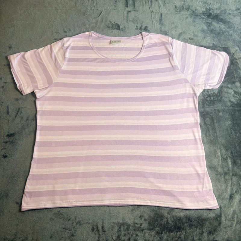 Eastex Lilac White Striped T-Shirt UK 20 Short Sleeve Stretch Casual Summer Top