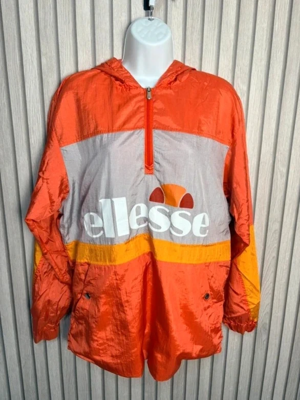 Ellesse Windbreaker Anorak Size 10 Coral Festival Y2K Hooded Casual