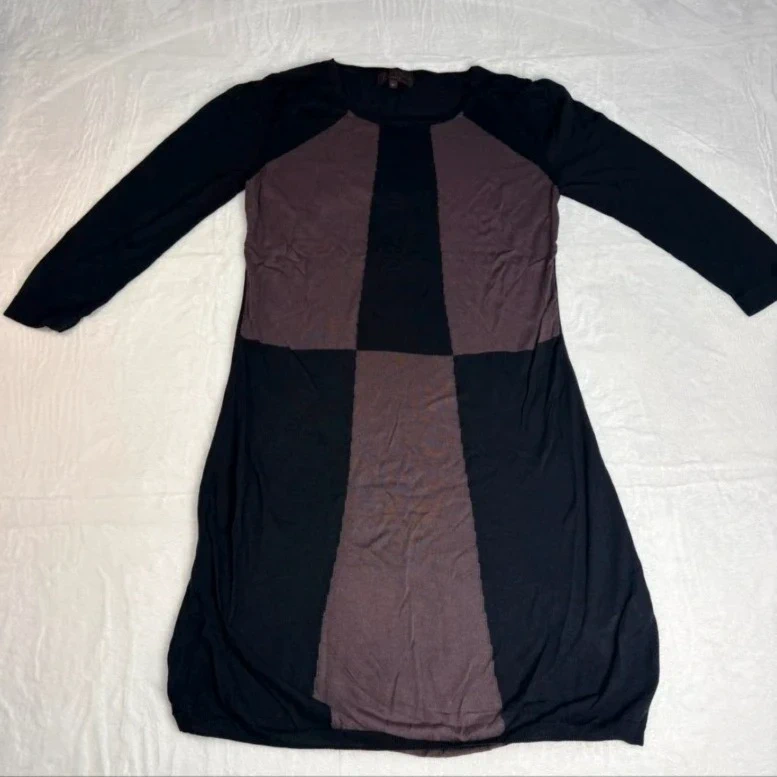 Great Plains London Knit Dress Size Medium Black Brown Panel Lightweight Casual
