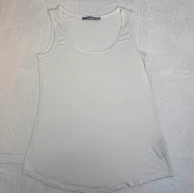 Oasis White Sleeveless Top Size Small Scoop Neck Stretch Vest Summer Casual