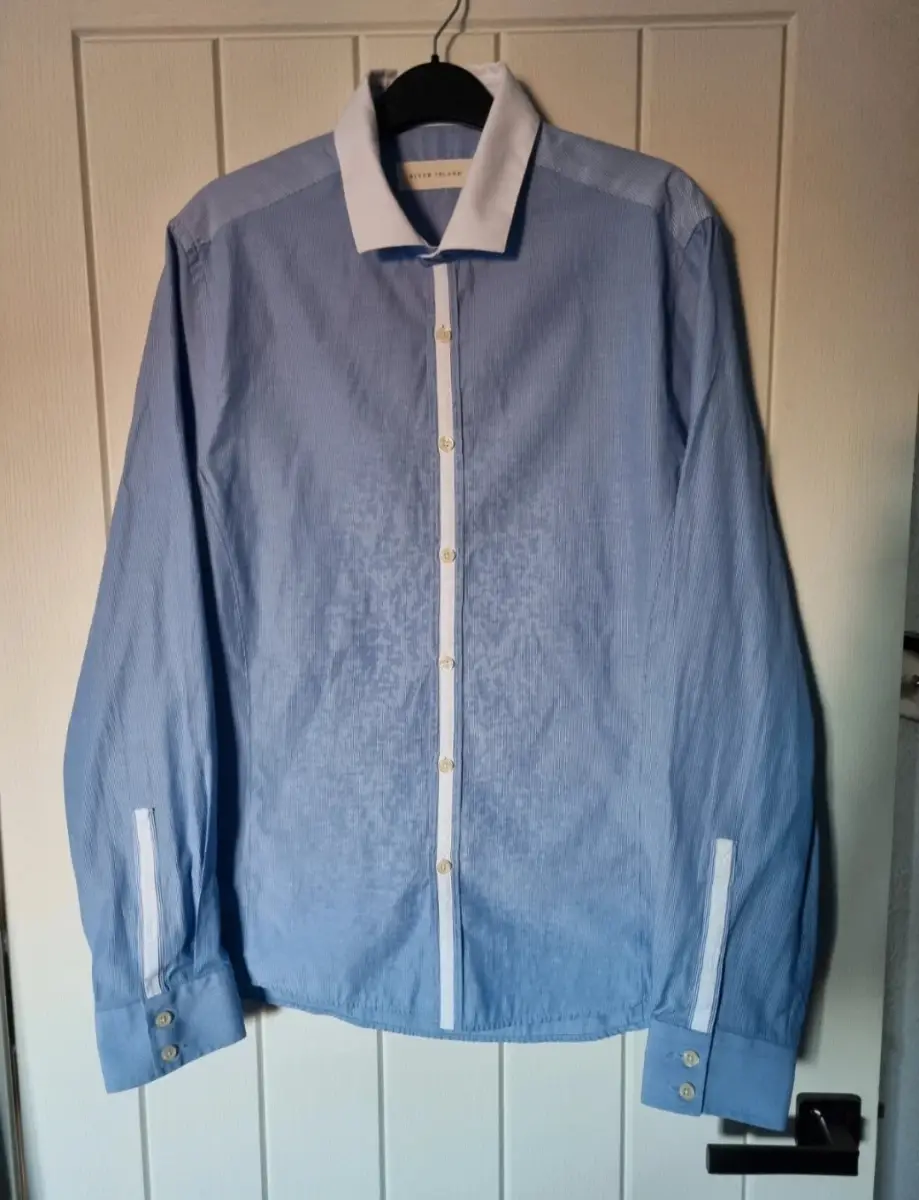 River Island mens smart medium blue striped shirt