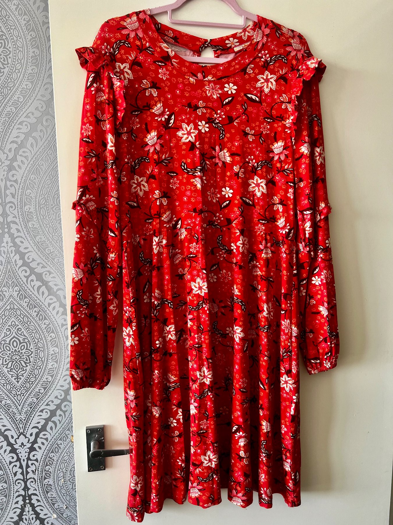 Joe browns ladies red floral long sleeve dress size uk 16