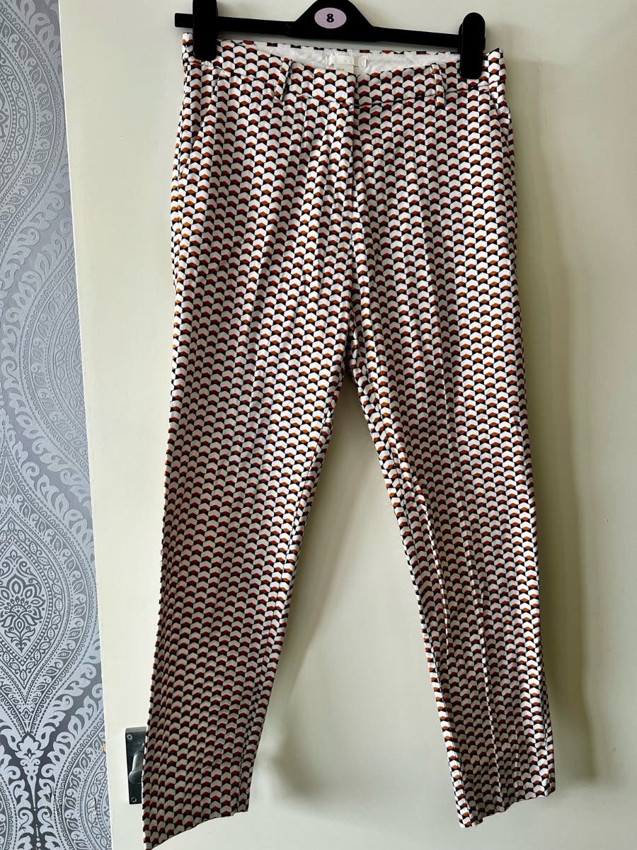 Ladies geometric print smart fitted trousers size 10