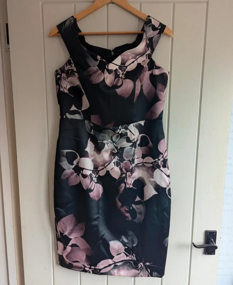 F&F Black Floral Occasion Dress UK 14 wedding work wear